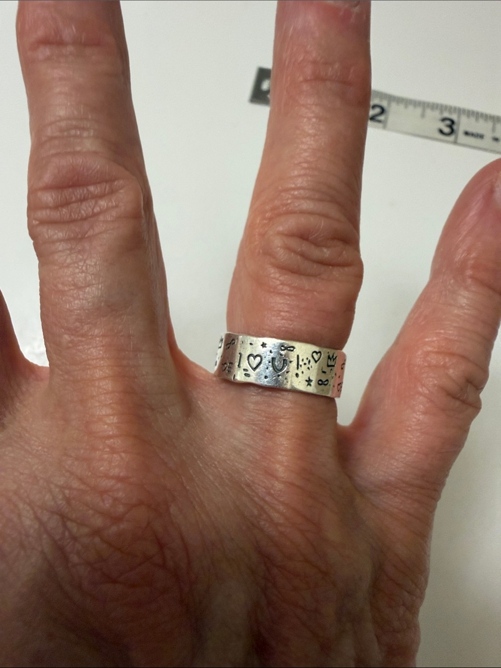 Sterling Silver Heart & Horseshoe Stamped Band - Silver